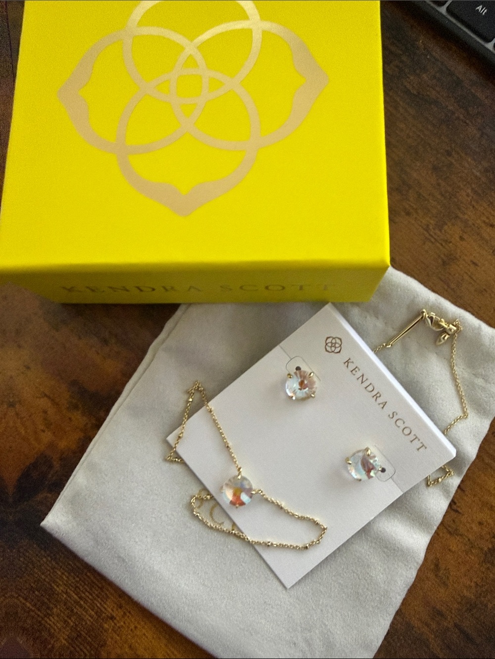 Kendra Scott Gold Iridescent Crystal Necklace and Stud Earrings Set